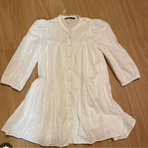 Zara White Embroidered Eyelet Dress
